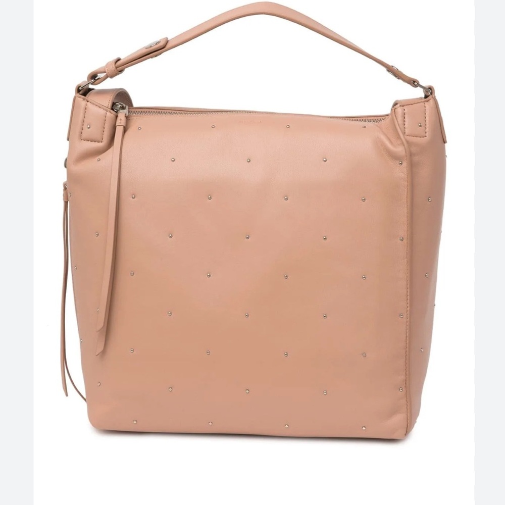 All Saints//  Kathi Studded Leather Hobo Backpack Nude Pink